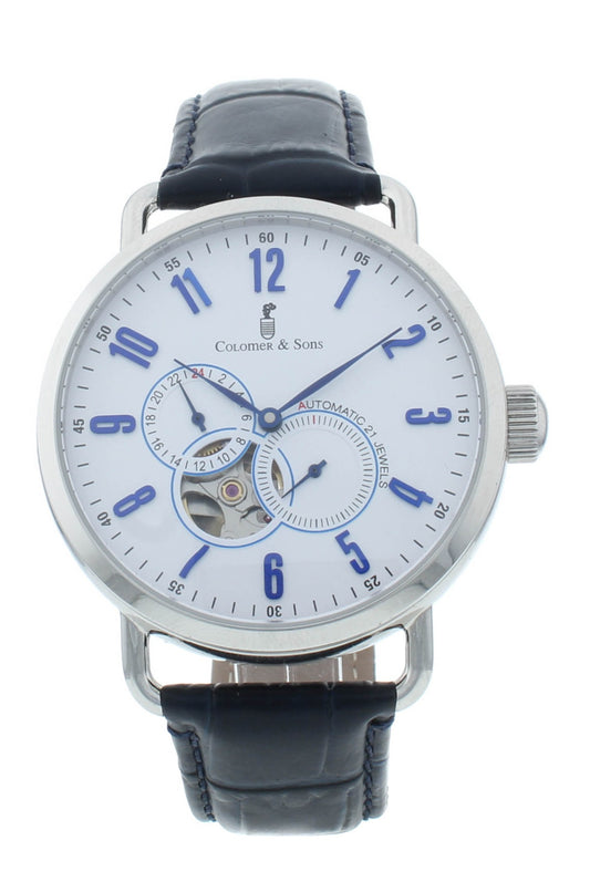 Colomer & Son 41mm Automatic Silver Dial Blue Leather Strap Men's Watch CSN05