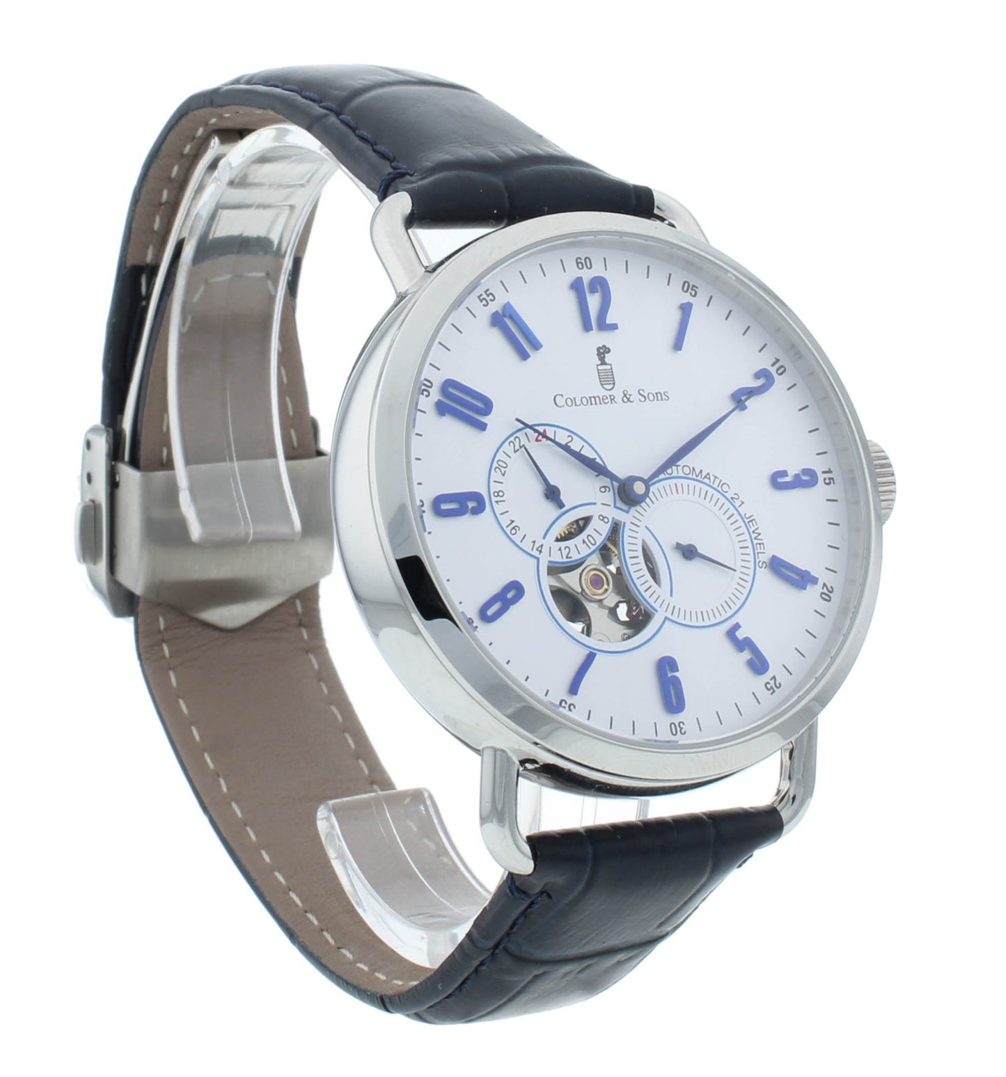 Colomer & Son 41mm Automatic Silver Dial Blue Leather Strap Men's Watch CSN05