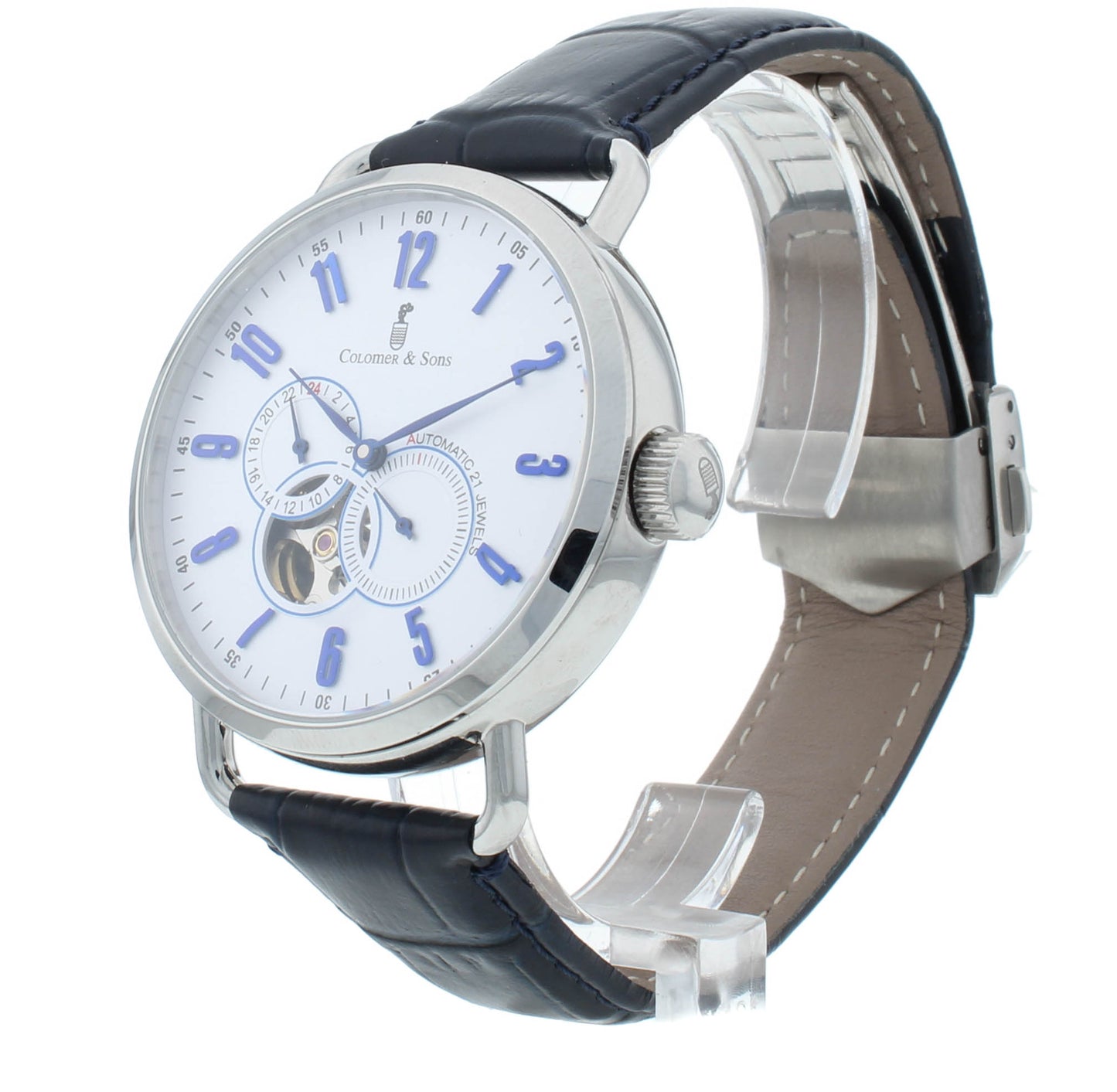 Colomer & Son 41mm Automatic Silver Dial Blue Leather Strap Men's Watch CSN05