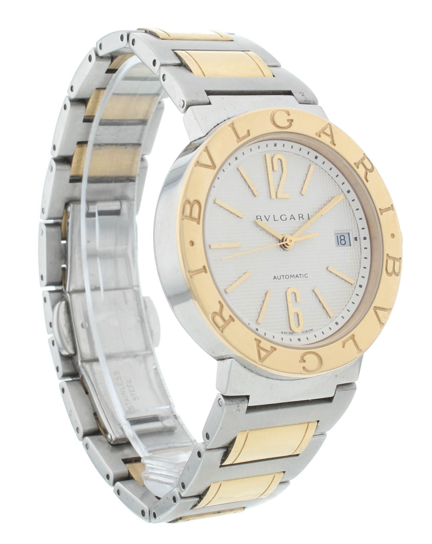 Bvlgari Diagono 38mm Automatic Steel & 18k Gold Silver Dial Men's Watch BB 38 SG