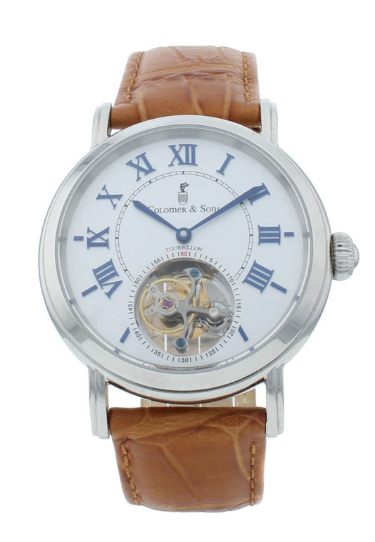 Colomer & Son 42mm Manual Hand Wind Tourbillon Brown Strap Men's Watch CS15
