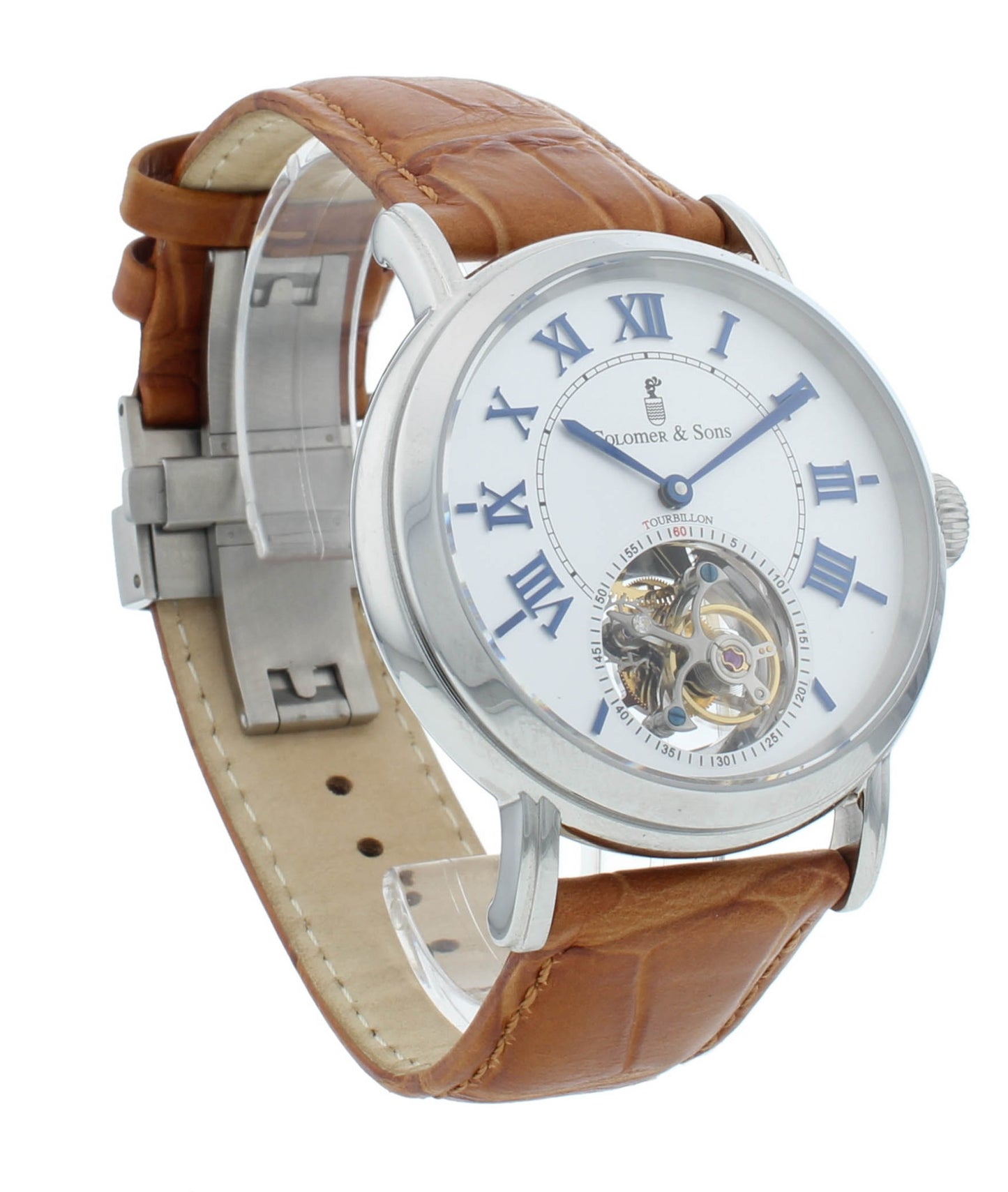Colomer & Son 42mm Manual Hand Wind Tourbillon Brown Strap Men's Watch CS15