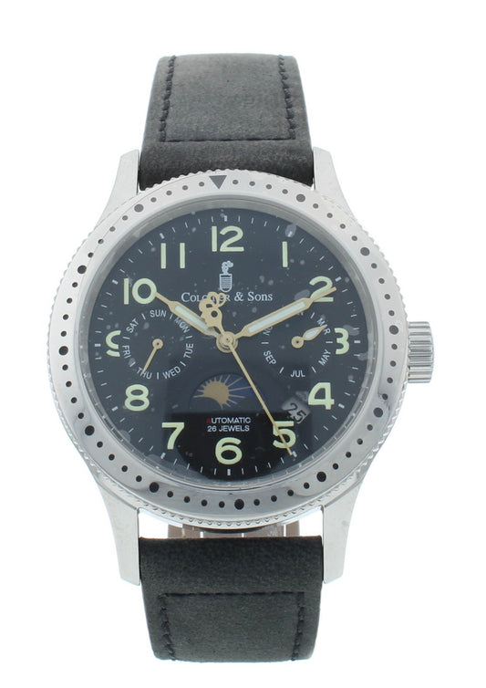 Colomer & Son 40mm Automatic Moon-Phase Gray Leather Strap Men's Watch CS 03
