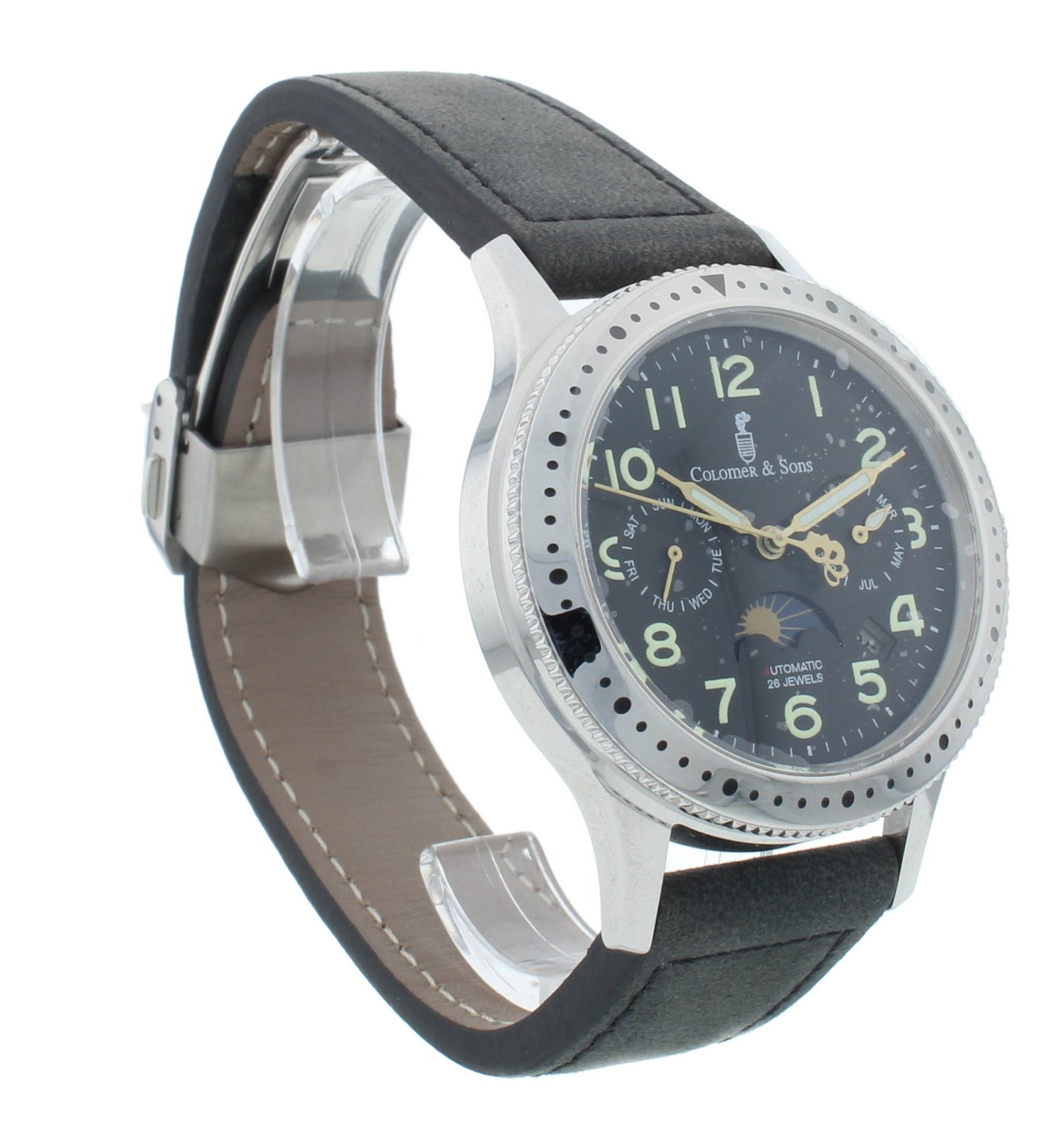 Colomer & Son 40mm Automatic Moon-Phase Gray Leather Strap Men's Watch CS 03