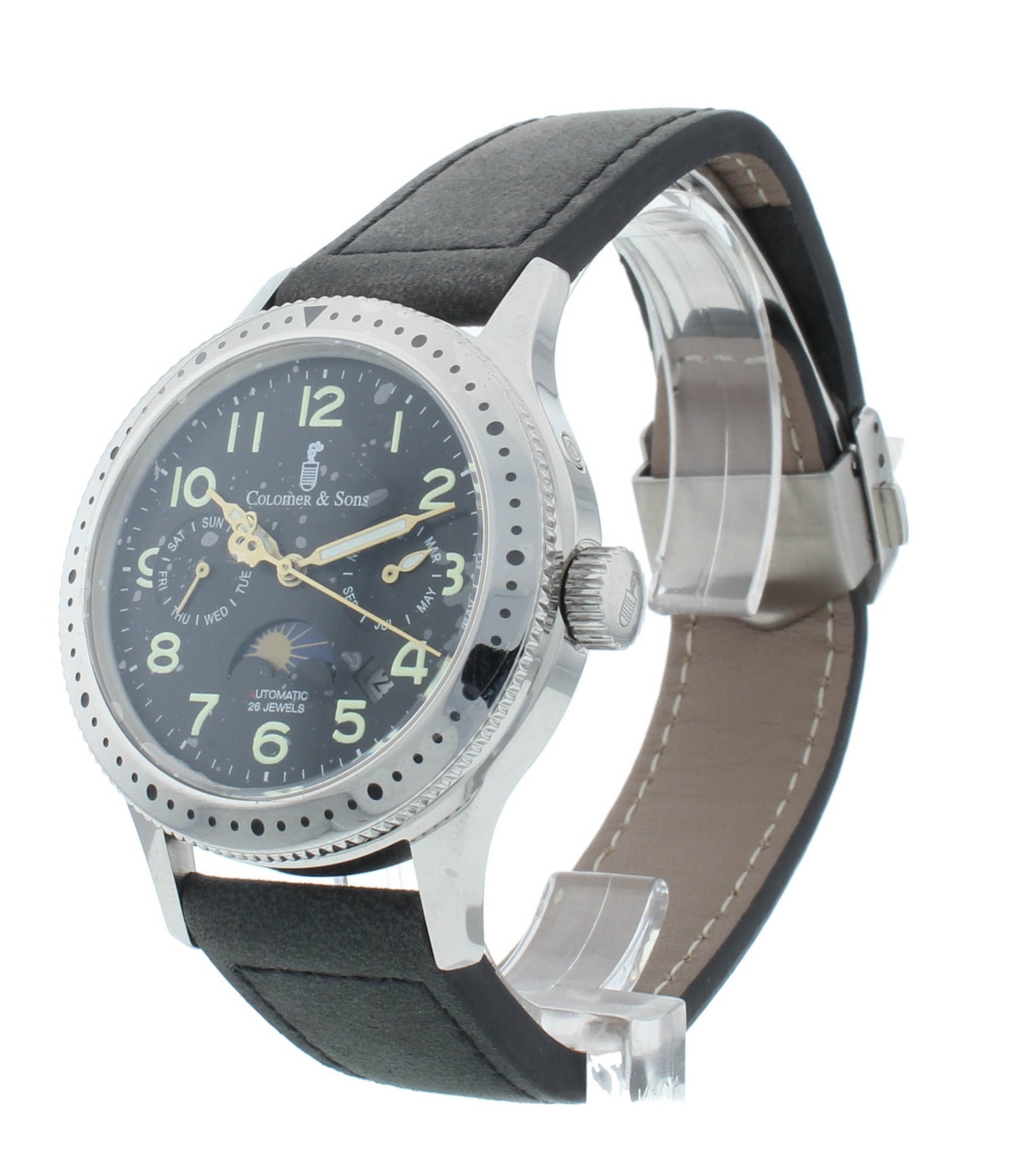 Colomer & Son 40mm Automatic Moon-Phase Gray Leather Strap Men's Watch CS 03