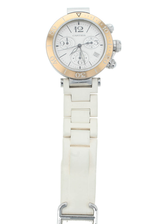 Cartier Pasha Seatimer 37mm Chrono Quartz Steel & Gold Men's Watch W3140004-3129