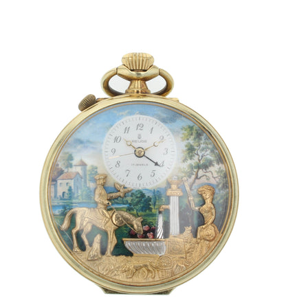 Swiss Reuge Sainte Croix 17 Jewel Reuge The Huntsman Musical Alarm Pocket Watch