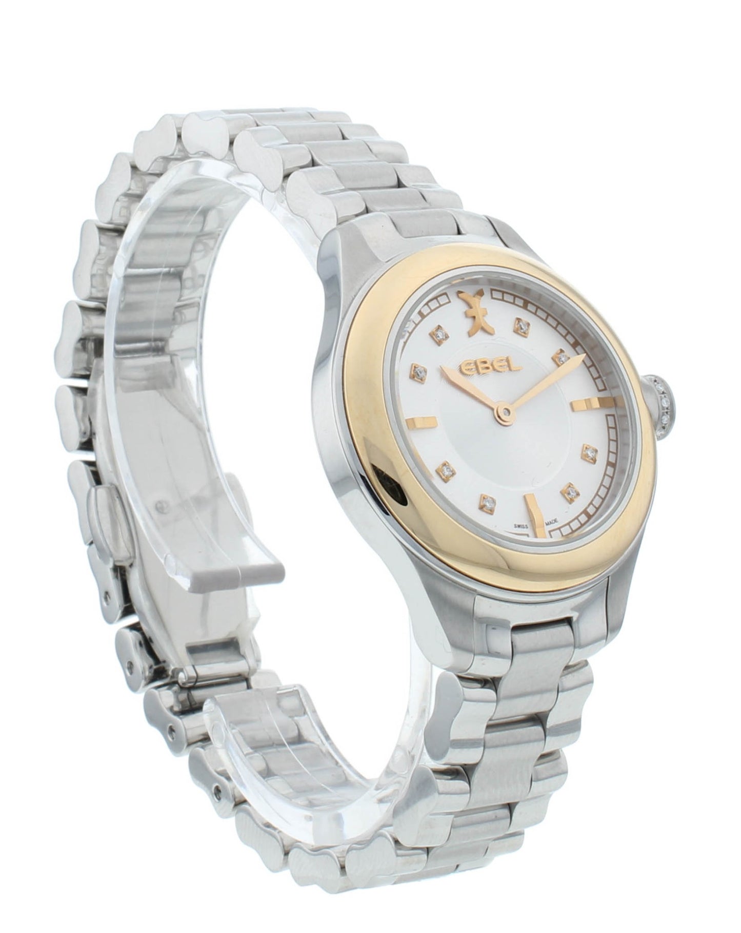 Ebel Onde Silver Diamond Dial Steel & 18kt Gold 30mm Quartz Ladies Watch 1216092