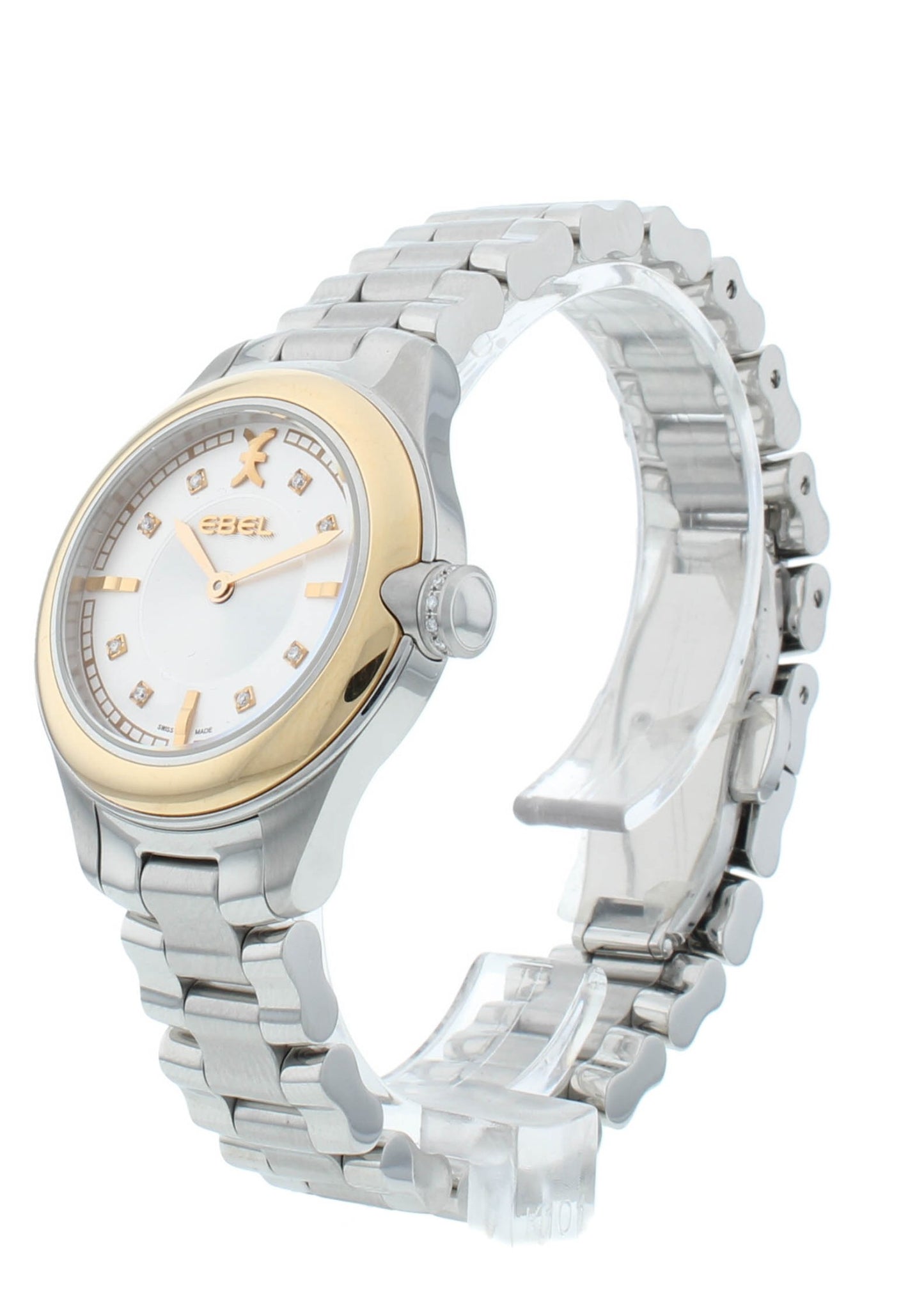 Ebel Onde Silver Diamond Dial Steel & 18kt Gold 30mm Quartz Ladies Watch 1216092