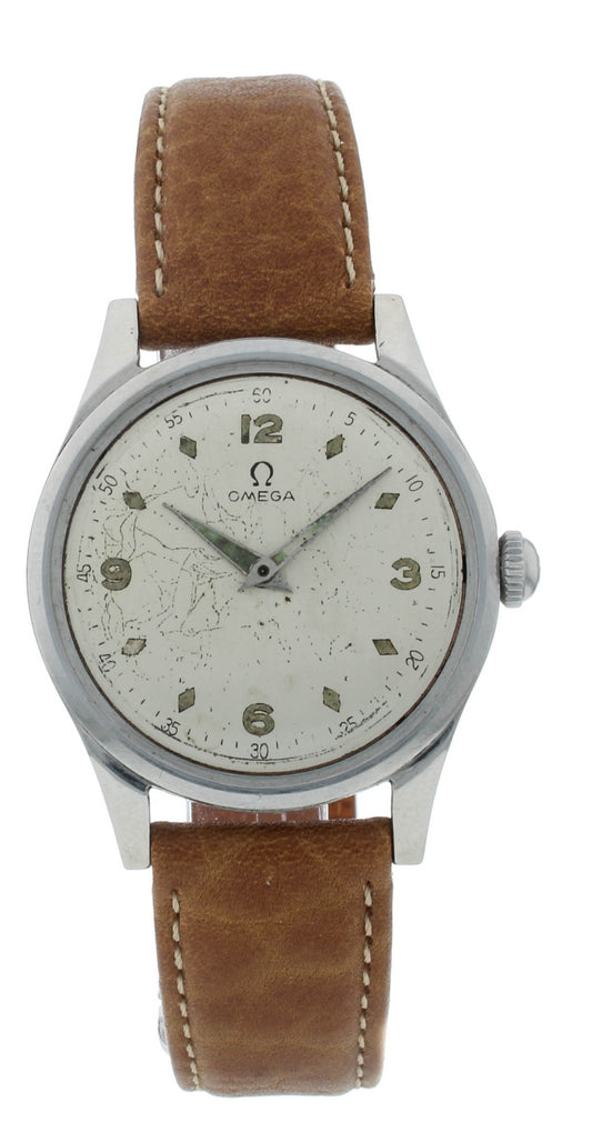 Omega Manual Wind Circa 1947 33mm Steel Case Silver Dial Men's Vintage Watch