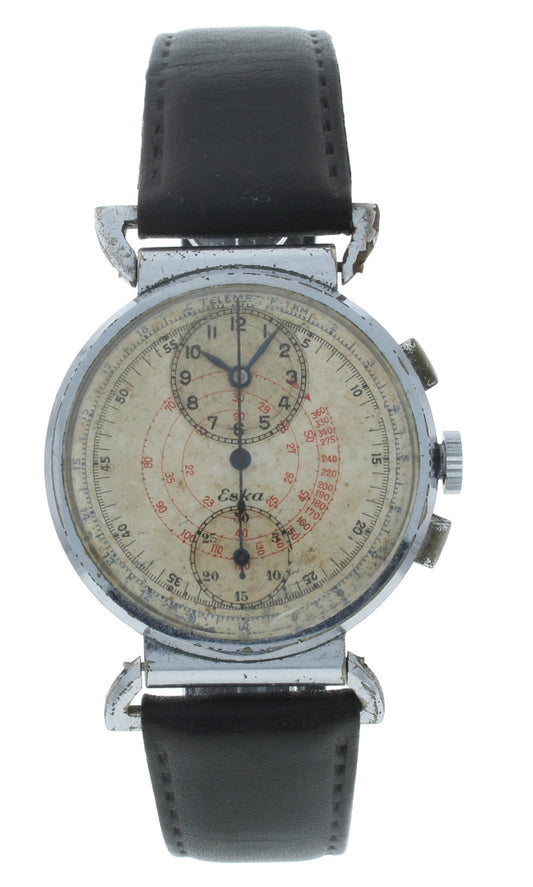 Eska Chronograph Telemeter 33mm Manual White Dial Vintage Men's Watch
