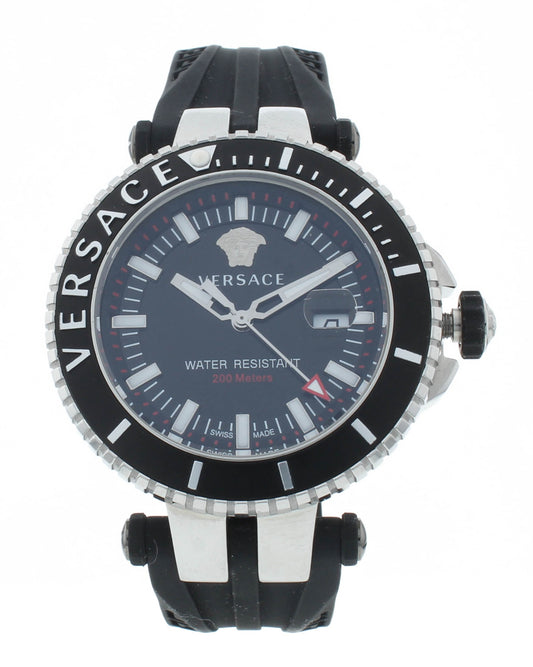Versace V-Race Diver Black Dial 45mm Rubber Strap Quartz Men's Watch VAK01 0016