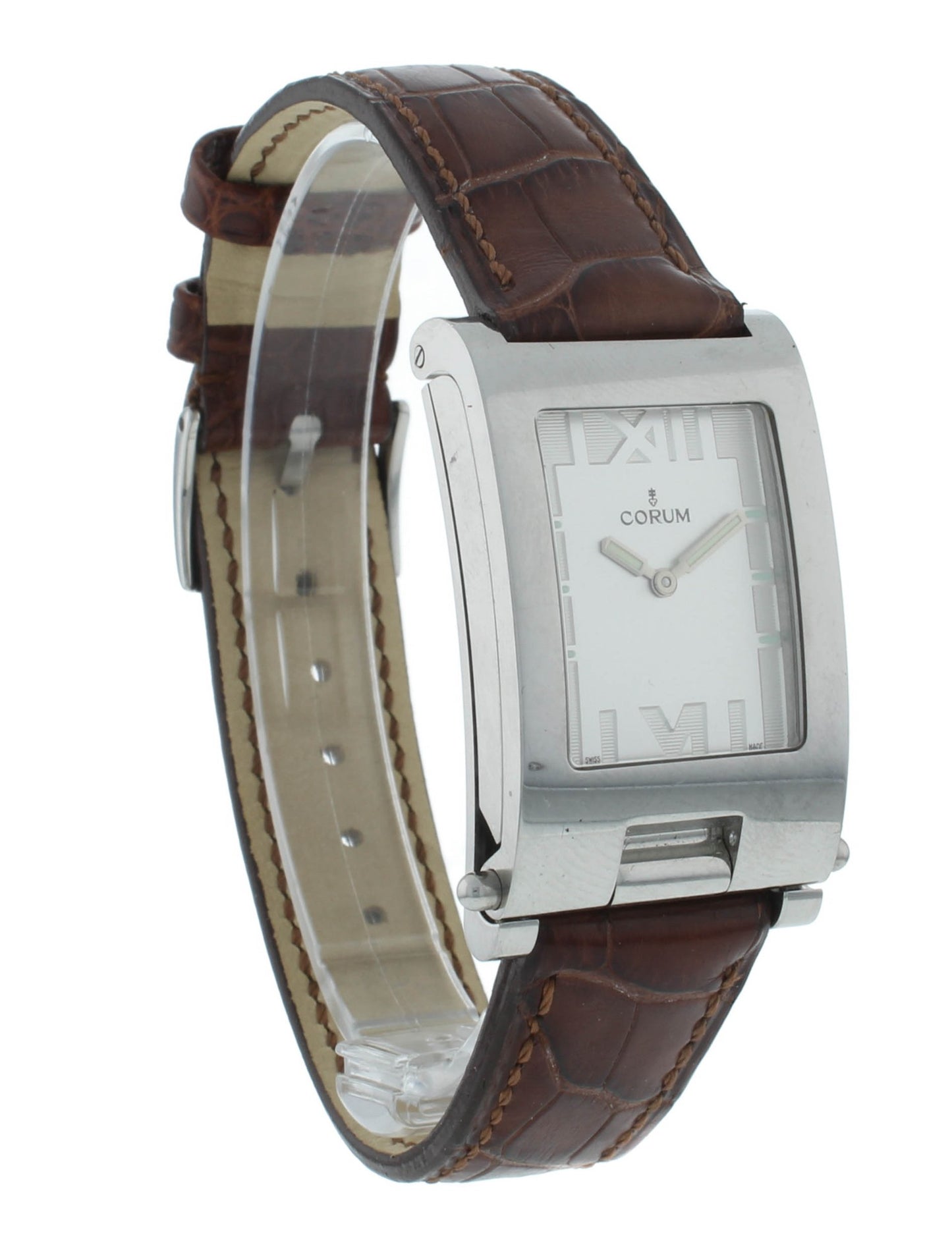 Corum Tabogan Tank Style Silver Dial 24mm Quartz Ladies Watch 64.151.20