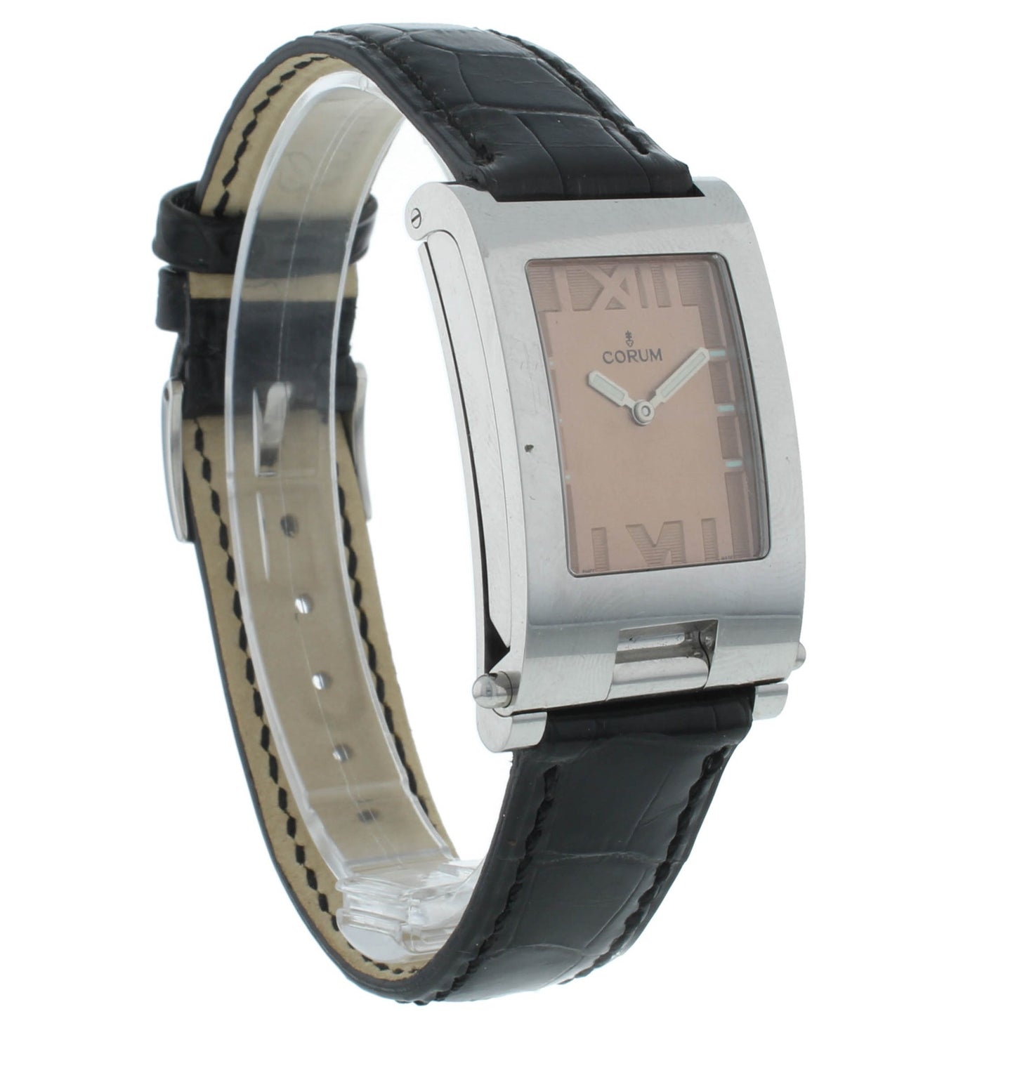 Corum Tabogan Tank Style Pink Dial Rectangle 24mm Quartz Ladies Watch 64.151.20