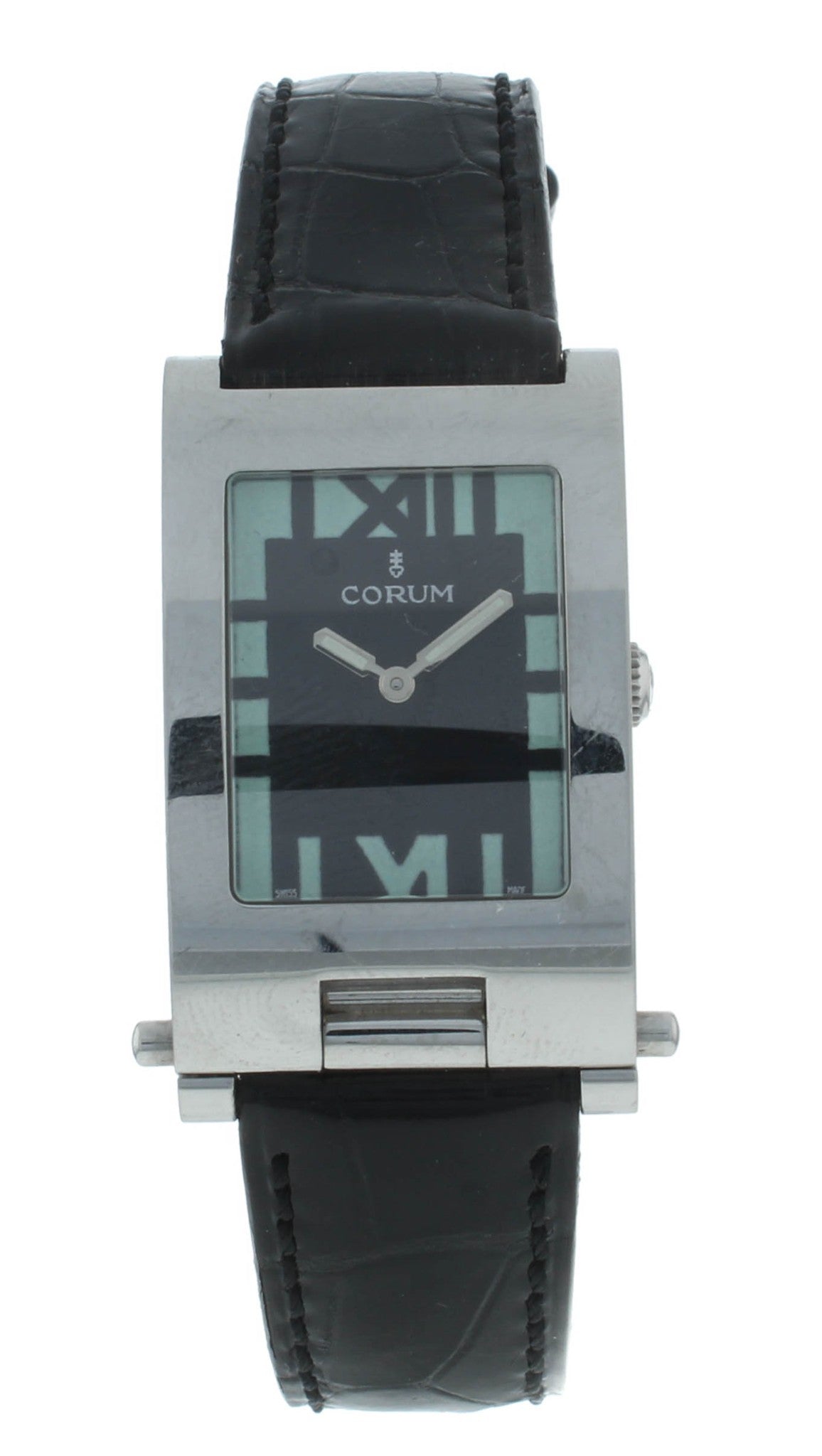 Corum Tabogan Tank Style Black Dial Rectangle 24mm Quartz Ladies Watch 64.151.20