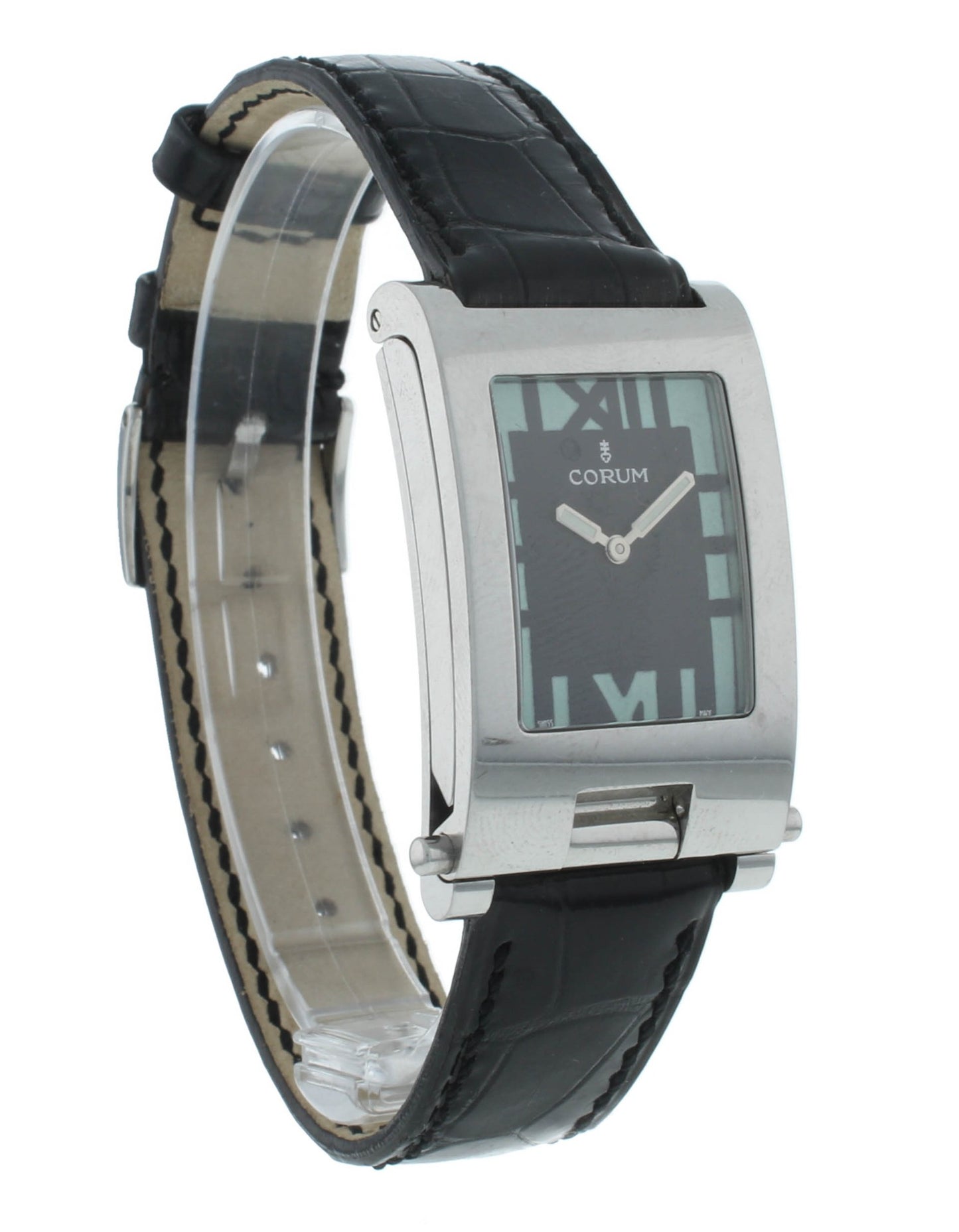 Corum Tabogan Tank Style Black Dial Rectangle 24mm Quartz Ladies Watch 64.151.20