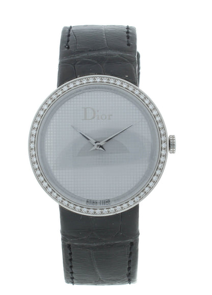 Dior La D De 33mm Quartz Silver Dial Diamond Bezel Ladies Watch CD042111M001