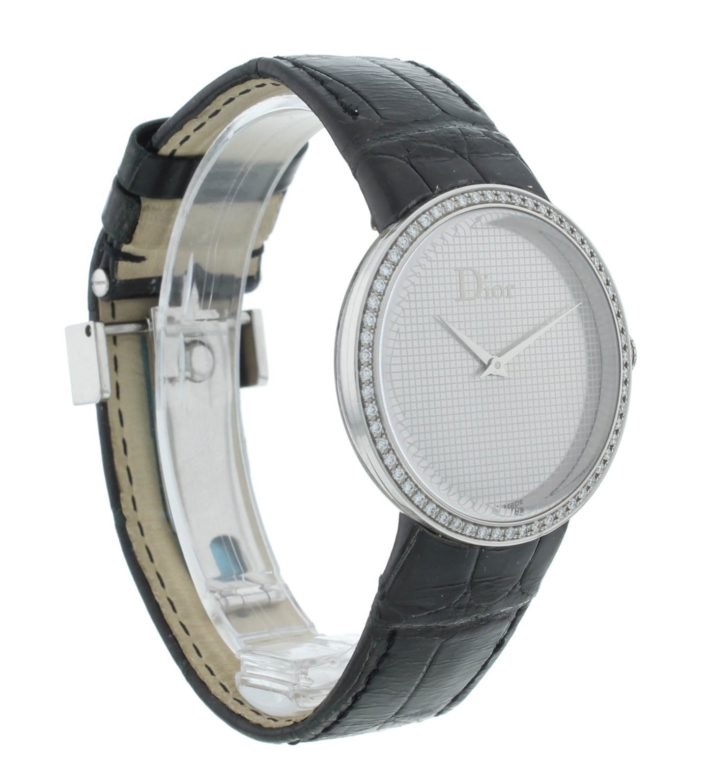 Dior La D De 33mm Quartz Silver Dial Diamond Bezel Ladies Watch CD042111M001