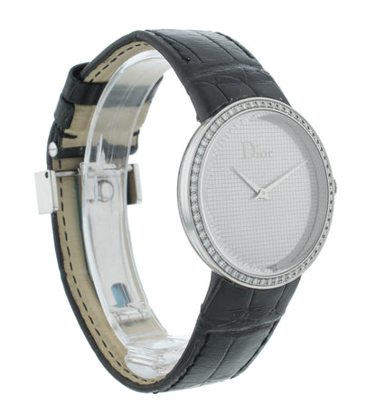 Dior La D De 33mm Quartz Silver Dial Diamond Bezel Ladies Watch CD042111M001