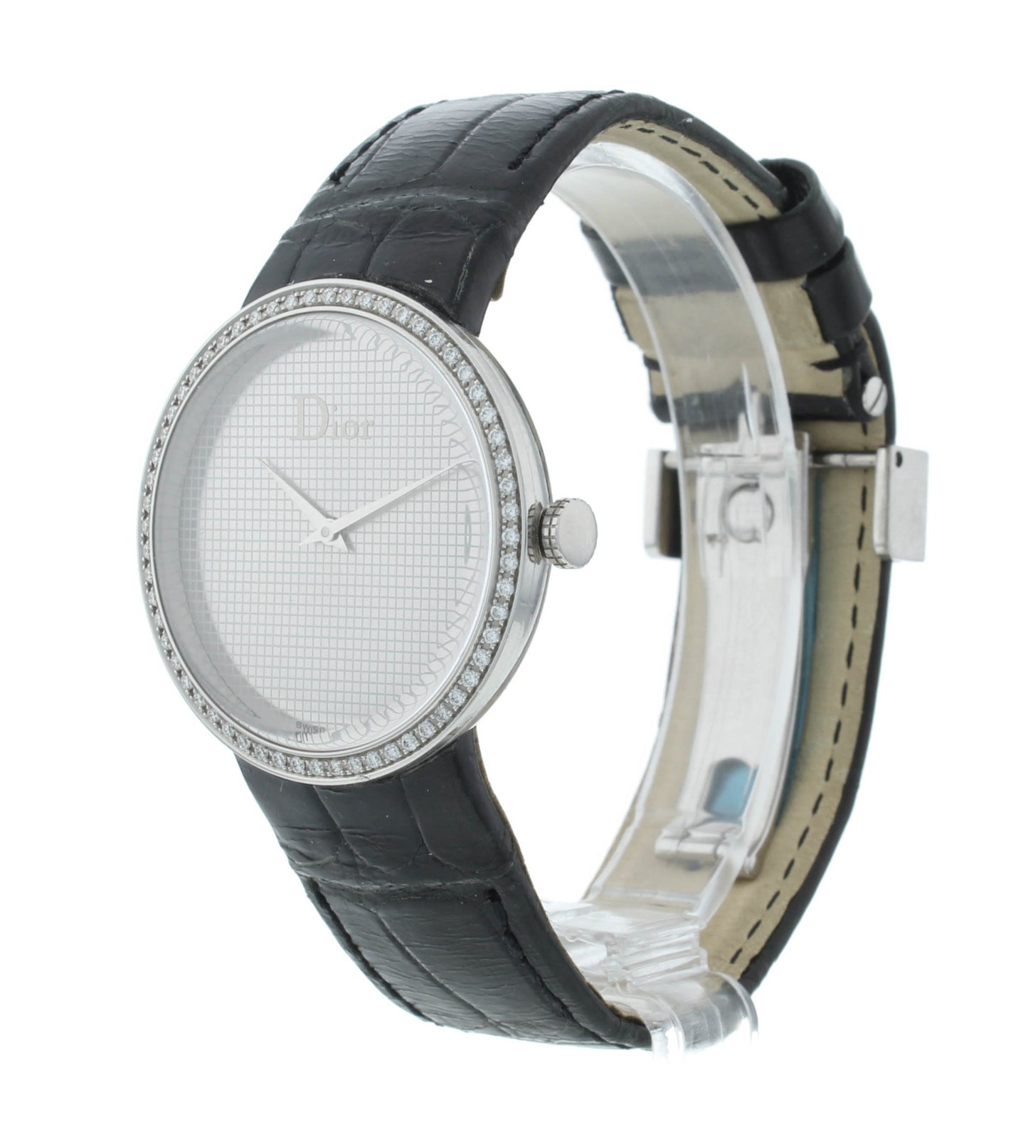 Dior La D De 33mm Quartz Silver Dial Diamond Bezel Ladies Watch CD042111M001