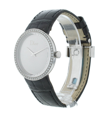 Dior La D De 33mm Quartz Silver Dial Diamond Bezel Ladies Watch CD042111M001