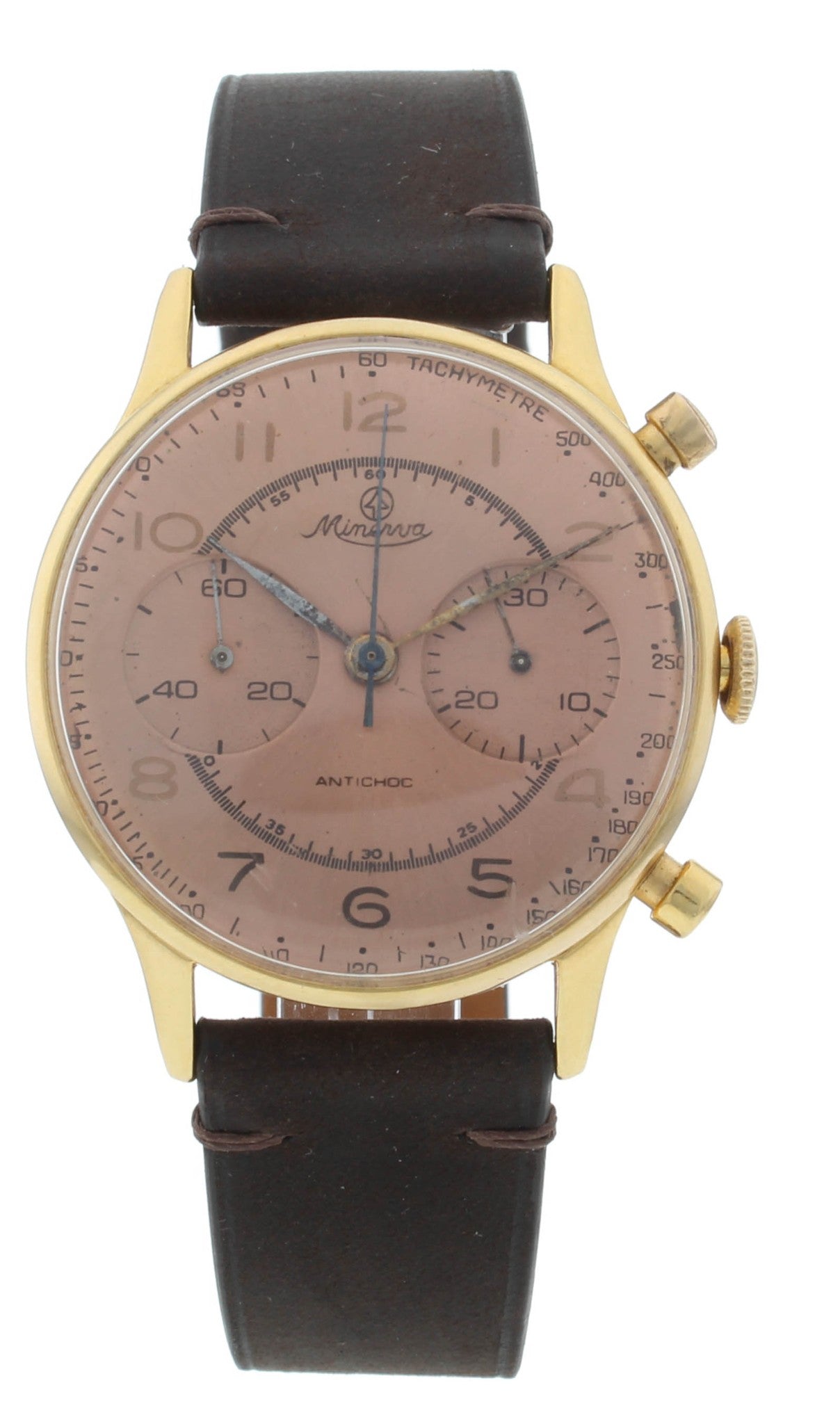 Minerva Chronograph Cal. 13-20 36.5mm Rose Dial Vintage Men's Watch