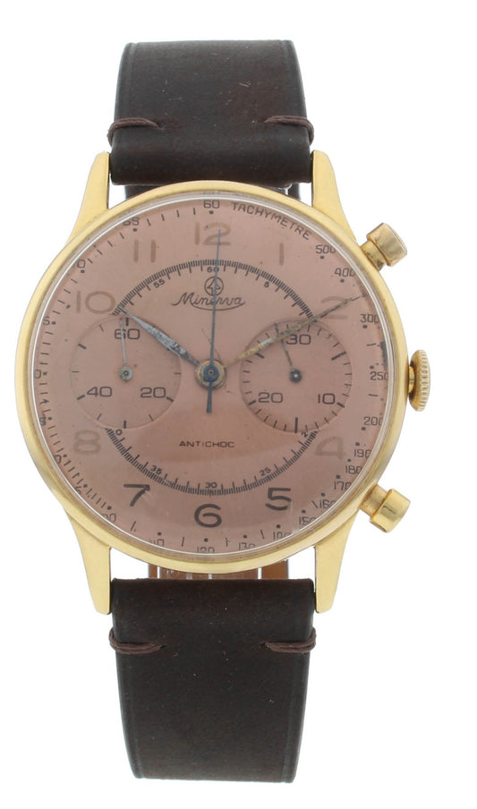 Minerva Chronograph Cal. 13-20 36.5mm Rose Dial Vintage Men's Watch