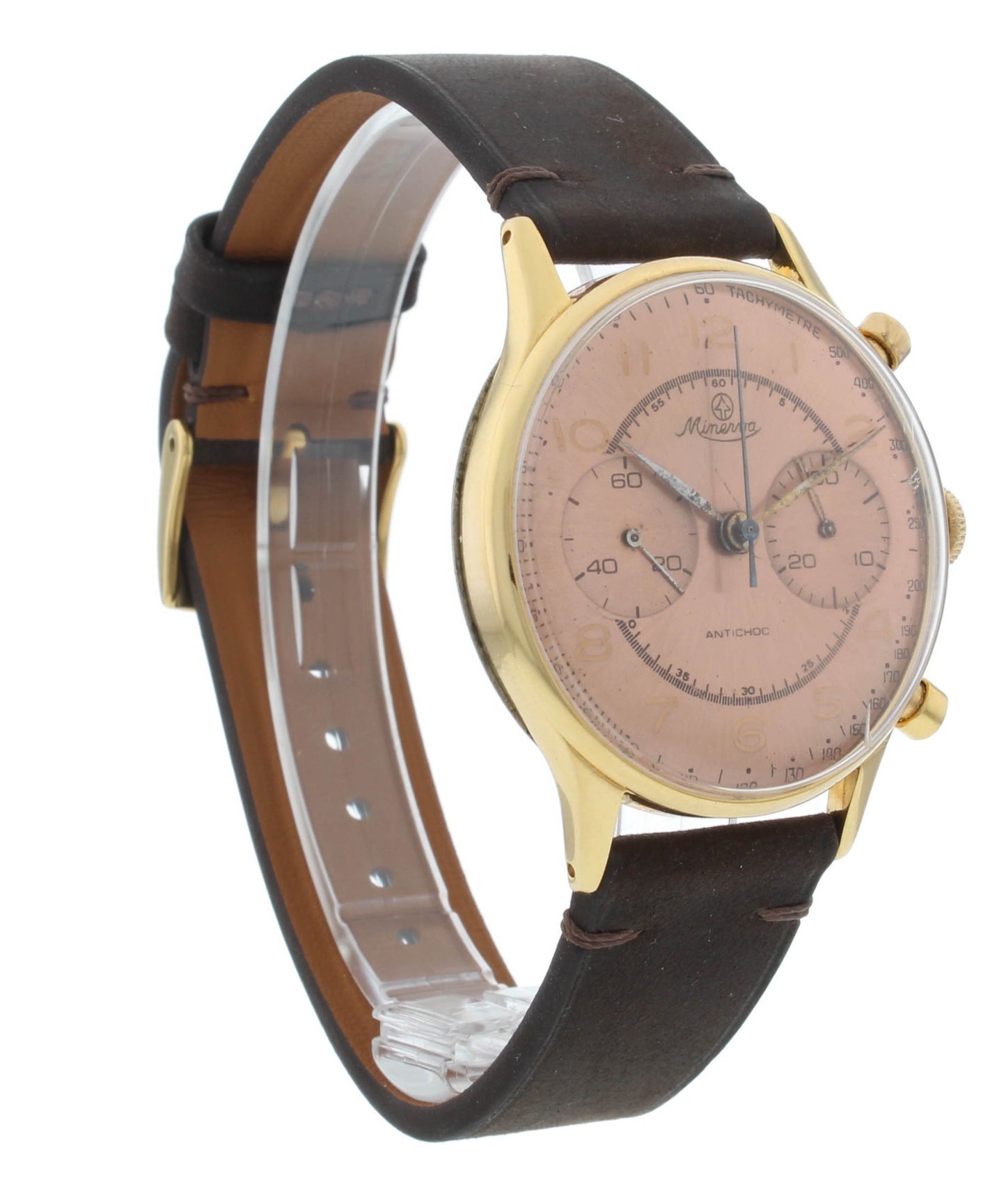 Minerva Chronograph Cal. 13-20 36.5mm Rose Dial Vintage Men's Watch