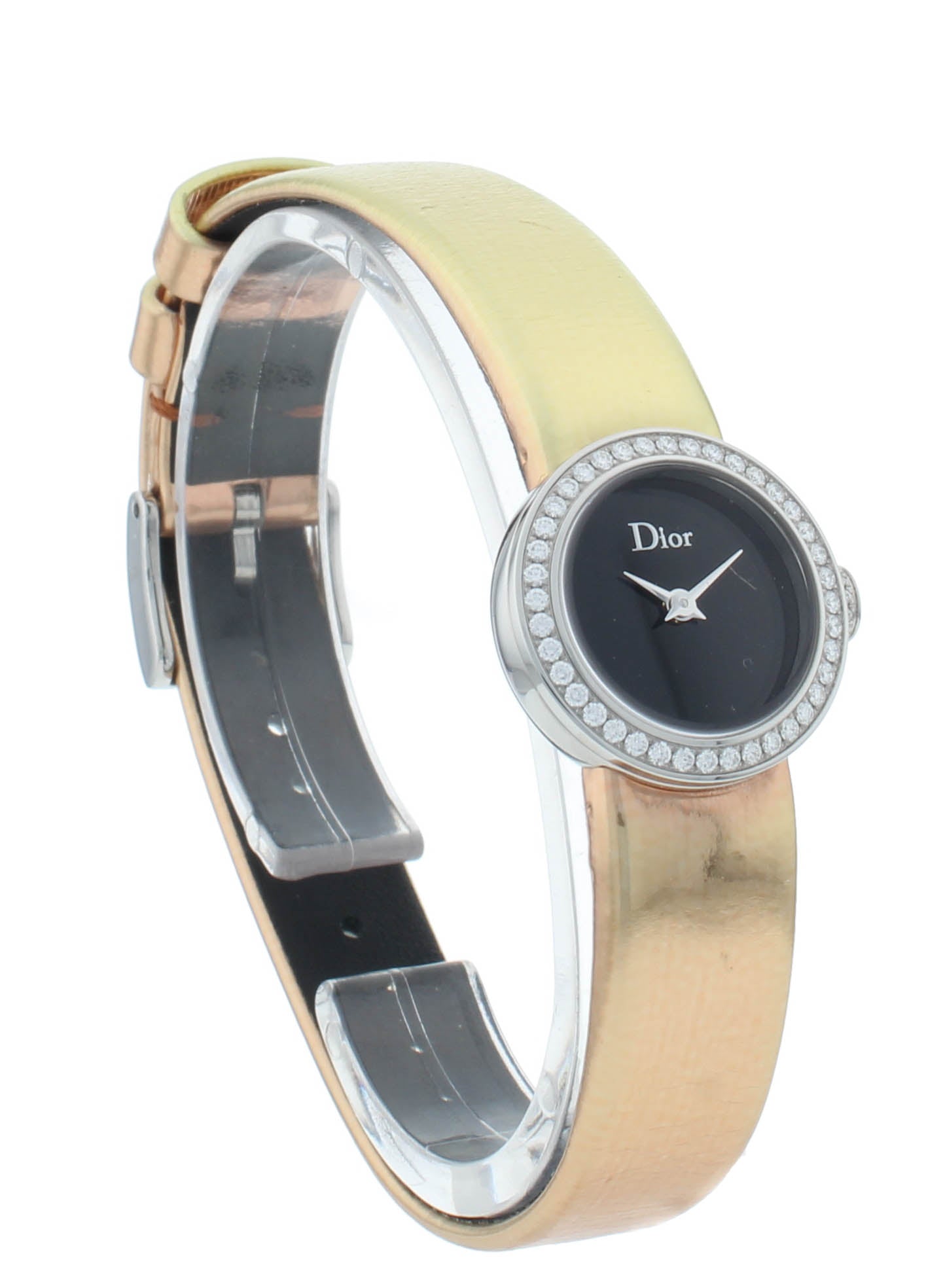 Dior La D De 19mm Black Dial Diamond Bezel Quartz Ladies Watch CD040110A015