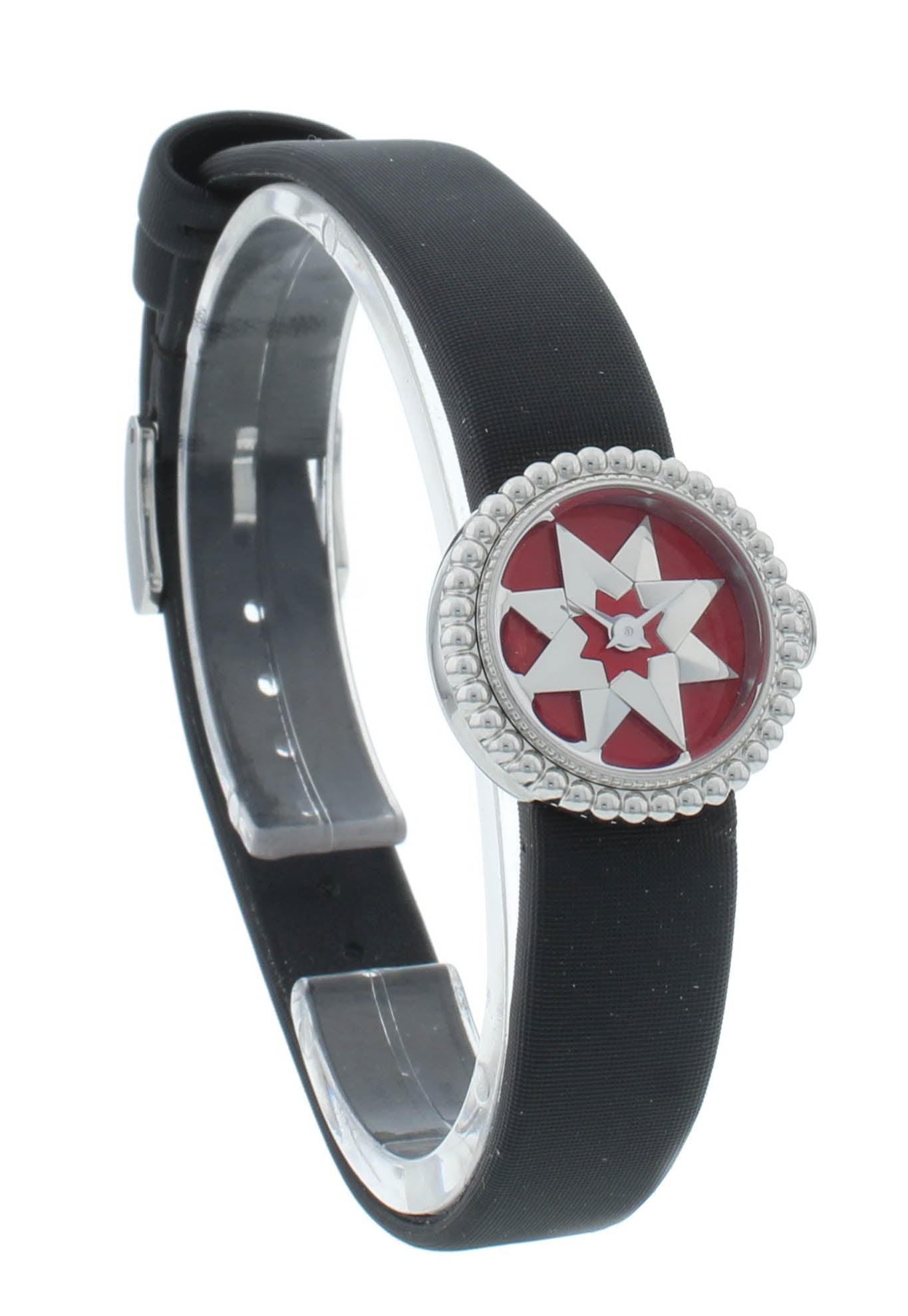 Dior La D De 19mm Red Dial Black Satin Strap Quartz Ladies Watch CD040112A004