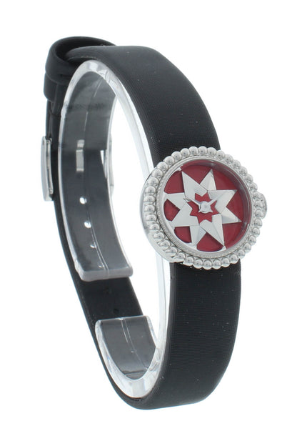 Dior La D De 19mm Red Dial Black Satin Strap Quartz Ladies Watch CD040112A004