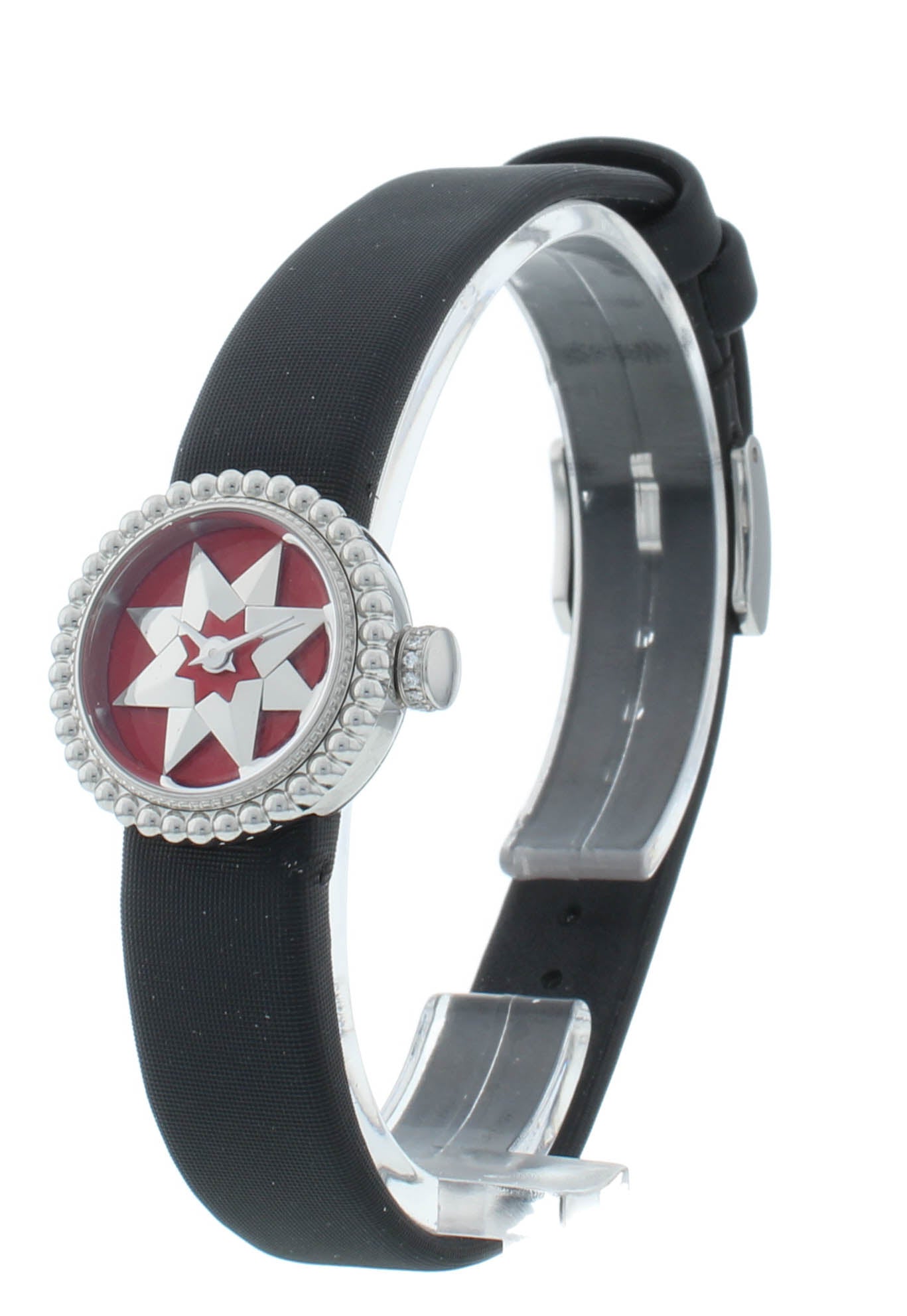 Dior La D De 19mm Red Dial Black Satin Strap Quartz Ladies Watch CD040112A004