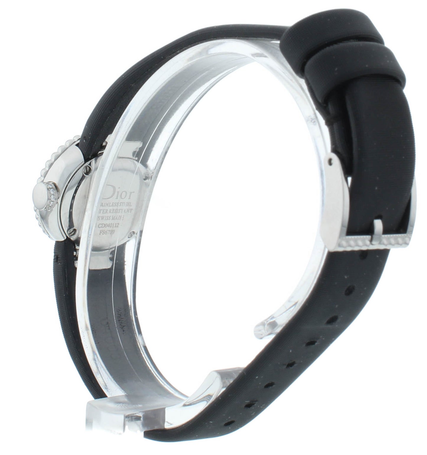 Dior La D De 19mm Red Dial Black Satin Strap Quartz Ladies Watch CD040112A004