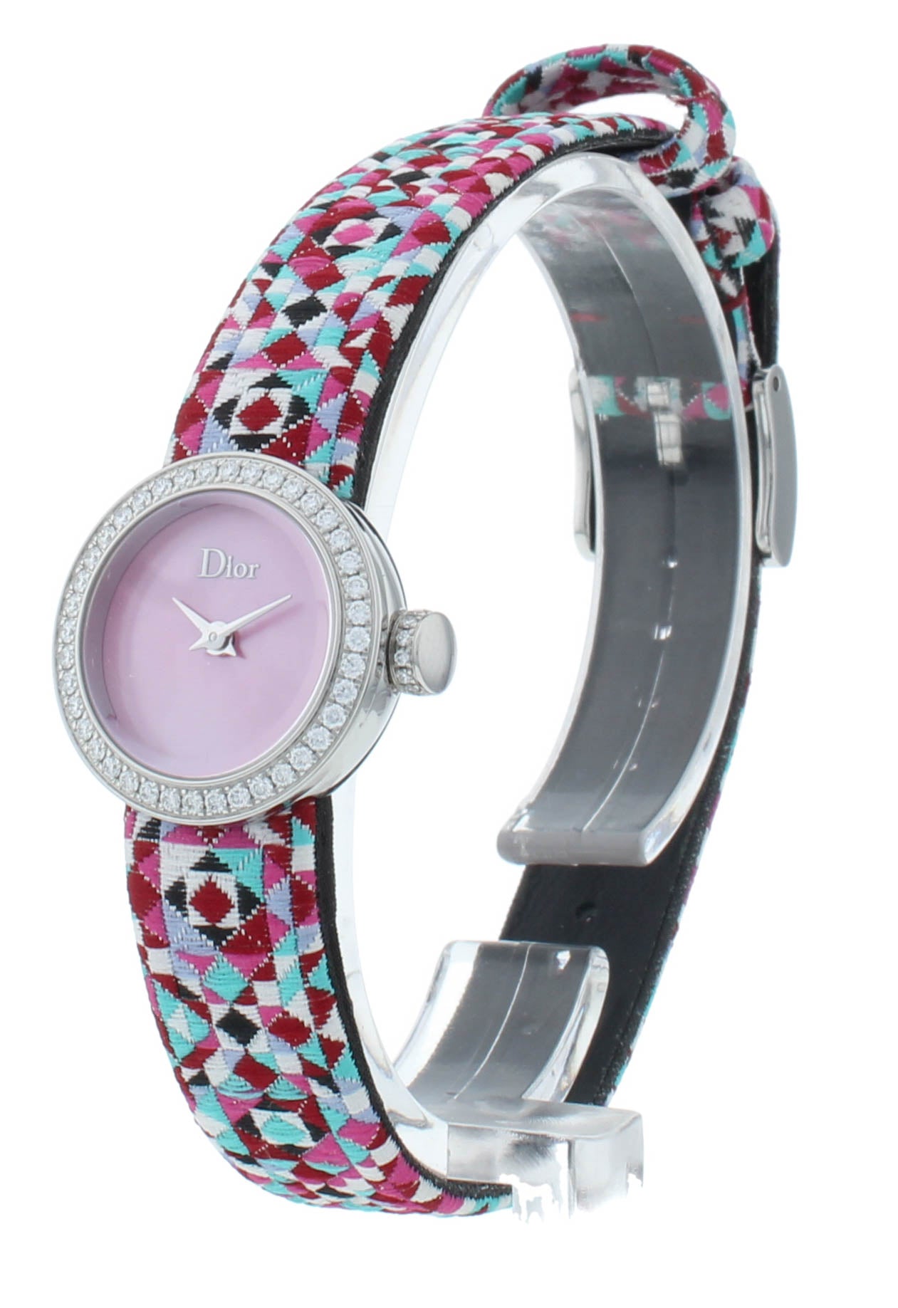 Dior La D De 19mm Pink Dial Diamond Bezel Quartz Ladies Watch CD040110A026