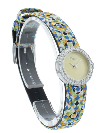 Dior La D De 19mm Yellow Dial Diamond Bezel Quartz Ladies Watch CD040110A025
