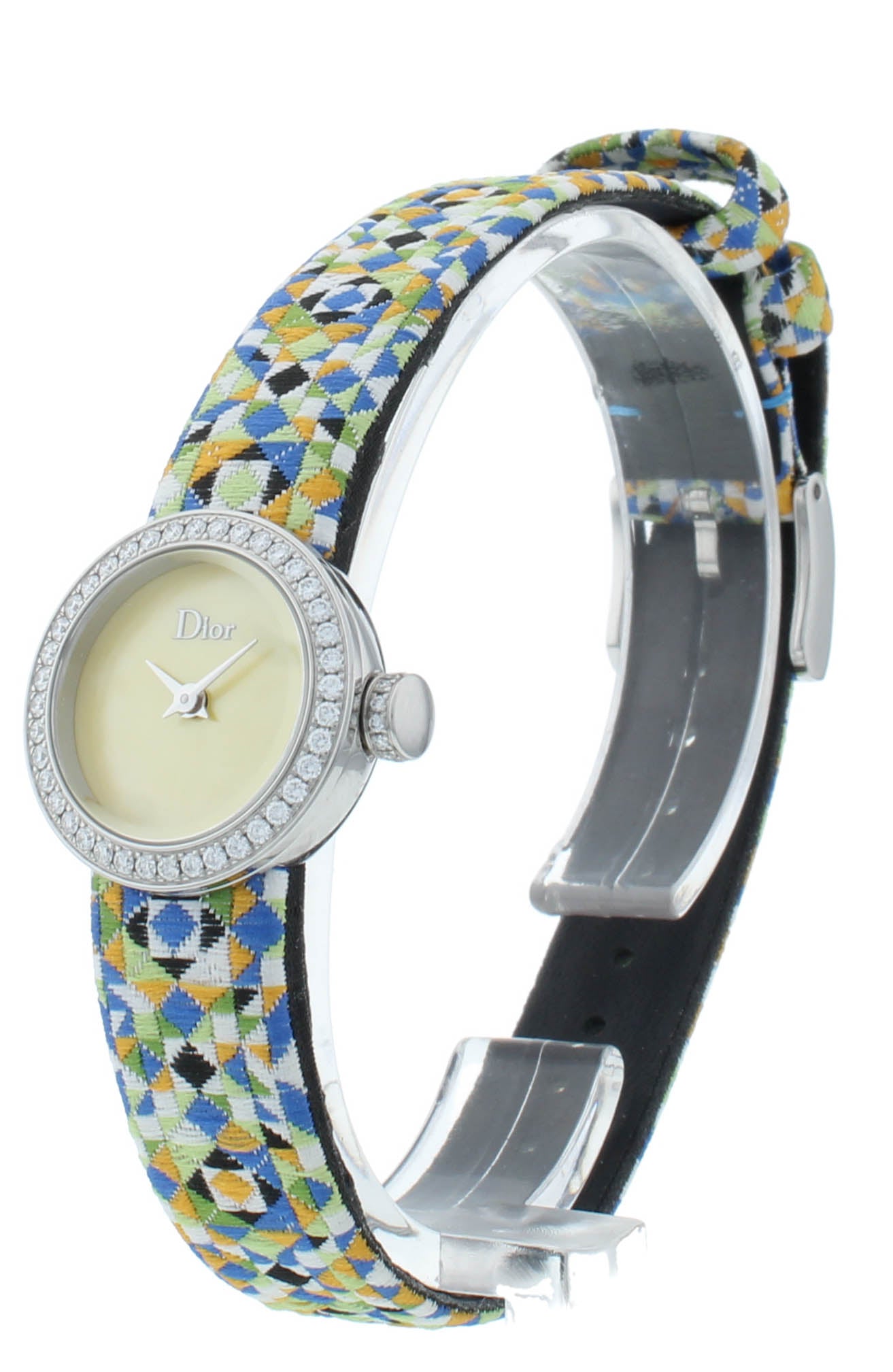 Dior La D De 19mm Yellow Dial Diamond Bezel Quartz Ladies Watch CD040110A025