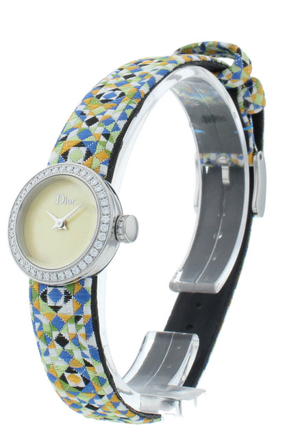 Dior La D De 19mm Yellow Dial Diamond Bezel Quartz Ladies Watch CD040110A025