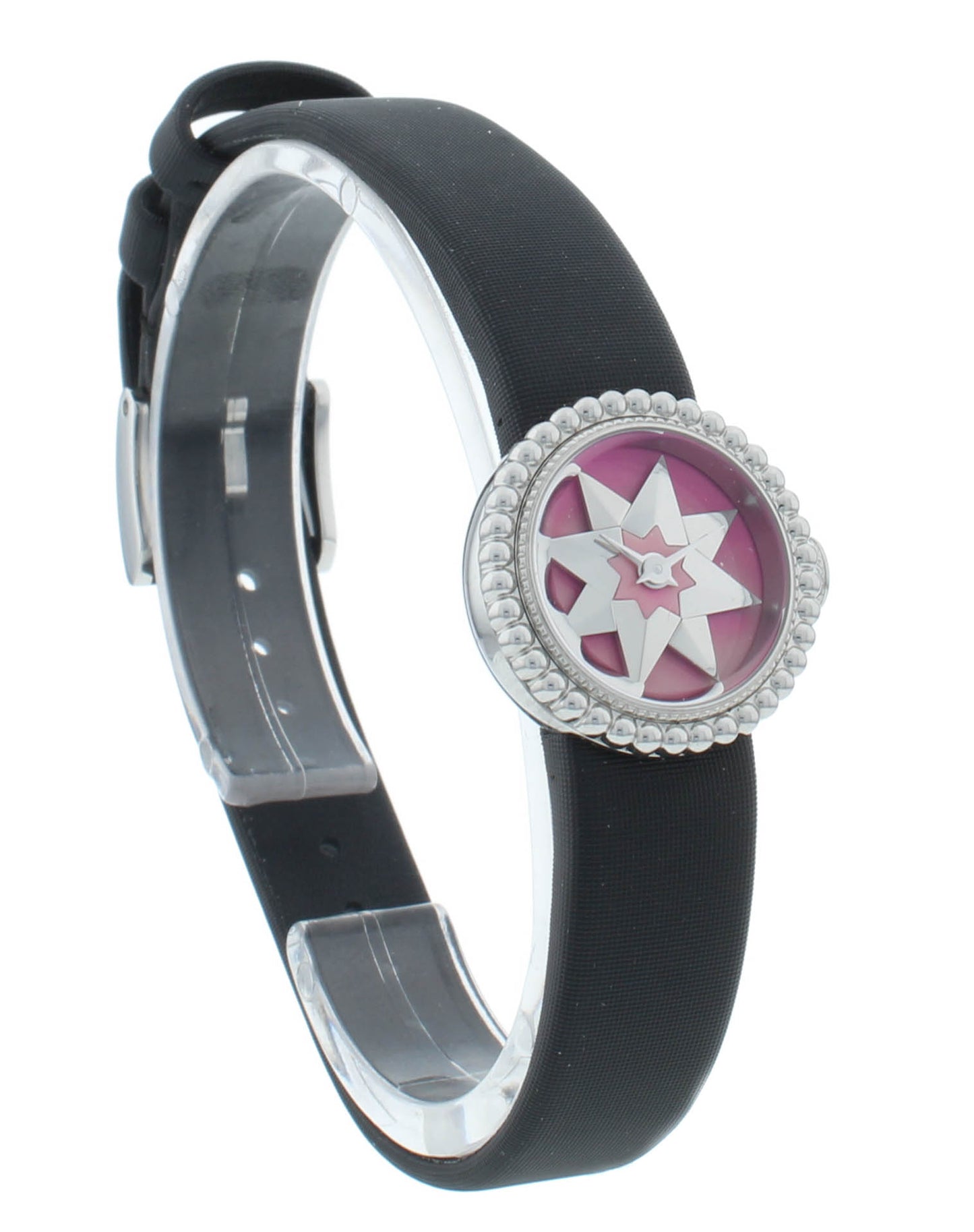 Dior La D De 19mm Pink Dial Black Satin Strap Quartz Ladies Watch CD040112A002