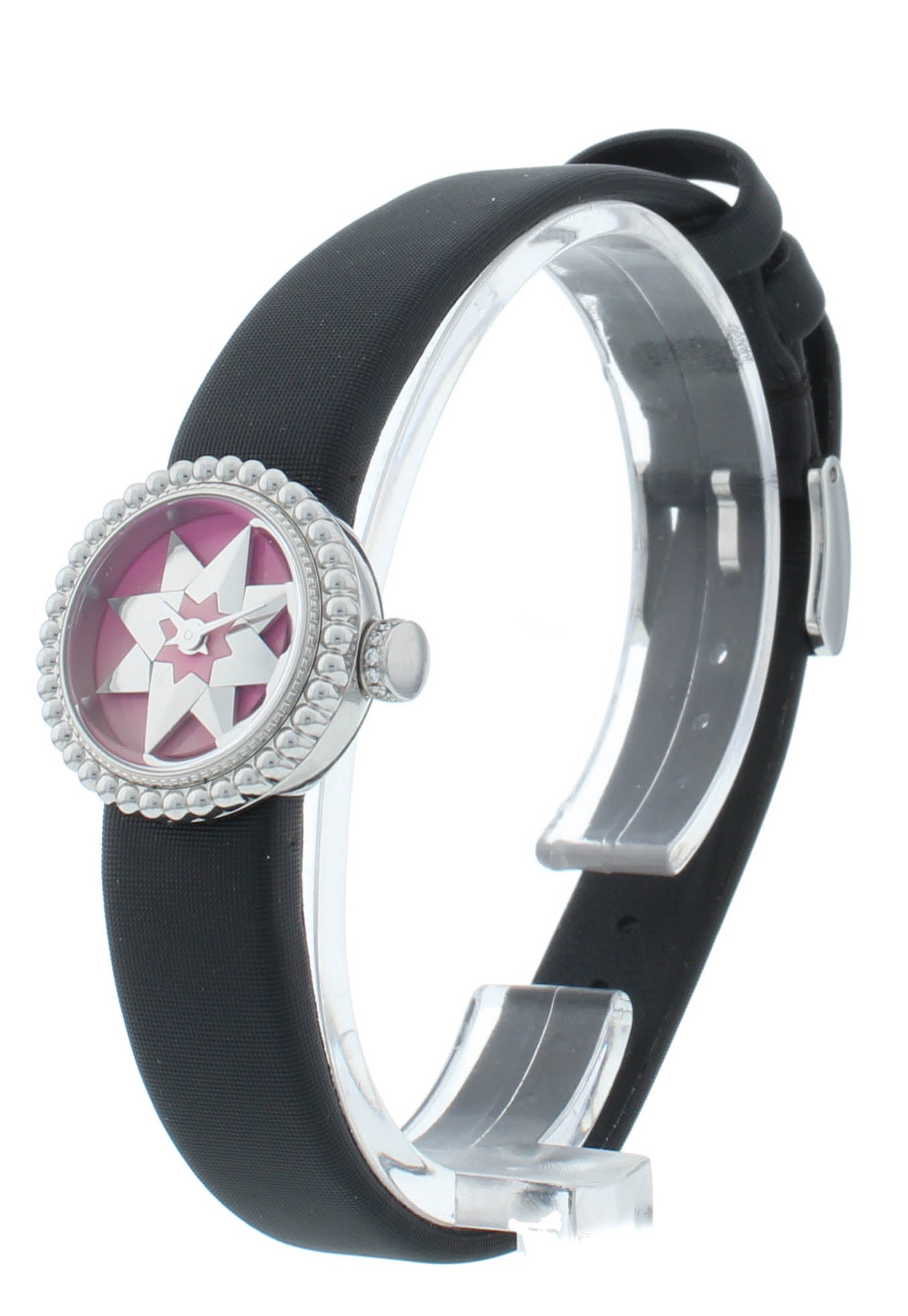 Dior La D De 19mm Pink Dial Black Satin Strap Quartz Ladies Watch CD040112A002