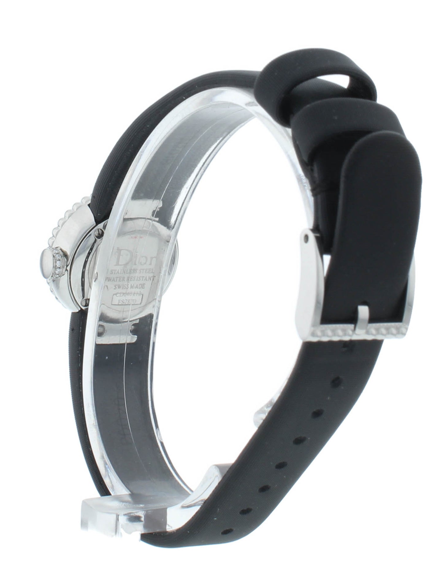 Dior La D De 19mm Pink Dial Black Satin Strap Quartz Ladies Watch CD040112A002