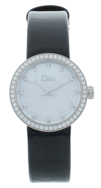 Dior La D De 25mm White MOP Dial Diamond Bezel Quartz Ladies Watch CD047111A001