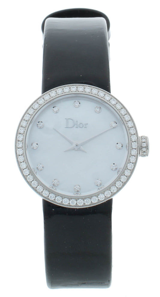 Dior La D De 25mm White MOP Dial Diamond Bezel Quartz Ladies Watch CD047111A001