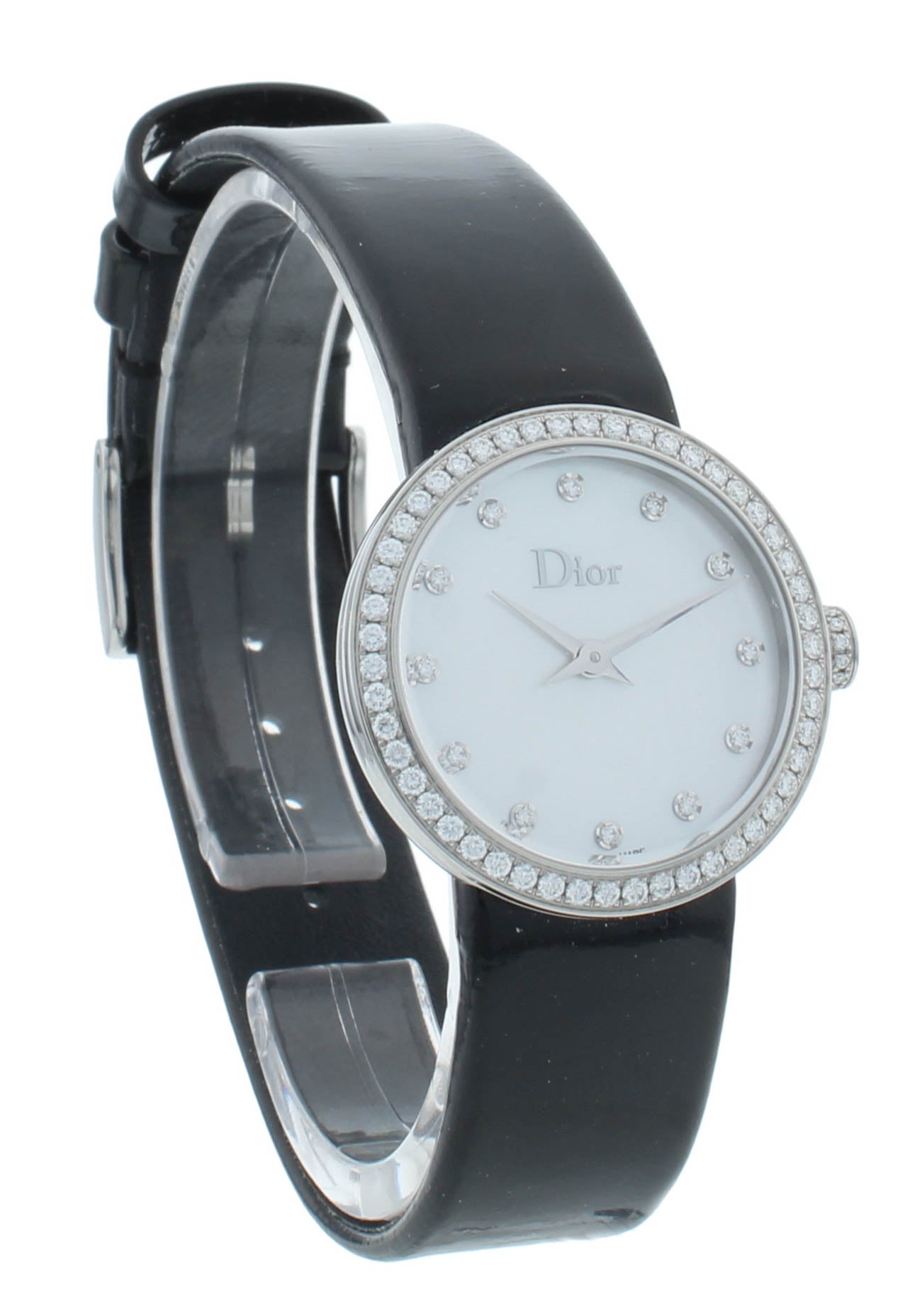 Dior La D De 25mm White MOP Dial Diamond Bezel Quartz Ladies Watch CD047111A001
