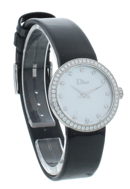 Dior La D De 25mm White MOP Dial Diamond Bezel Quartz Ladies Watch CD047111A001