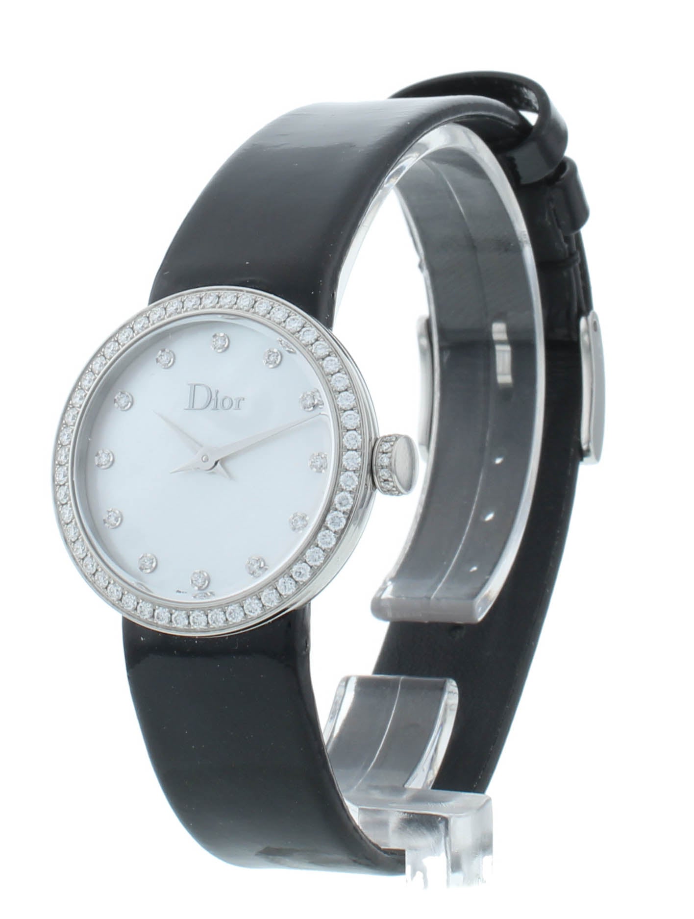 Dior La D De 25mm White MOP Dial Diamond Bezel Quartz Ladies Watch CD047111A001