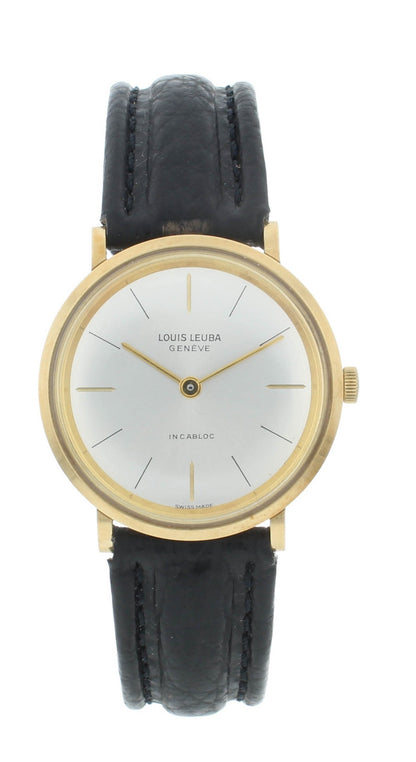 Louis Leuba Incabloc 33mm 18k Yellow Gold Silver Dial Manual Vintage Men's Watch