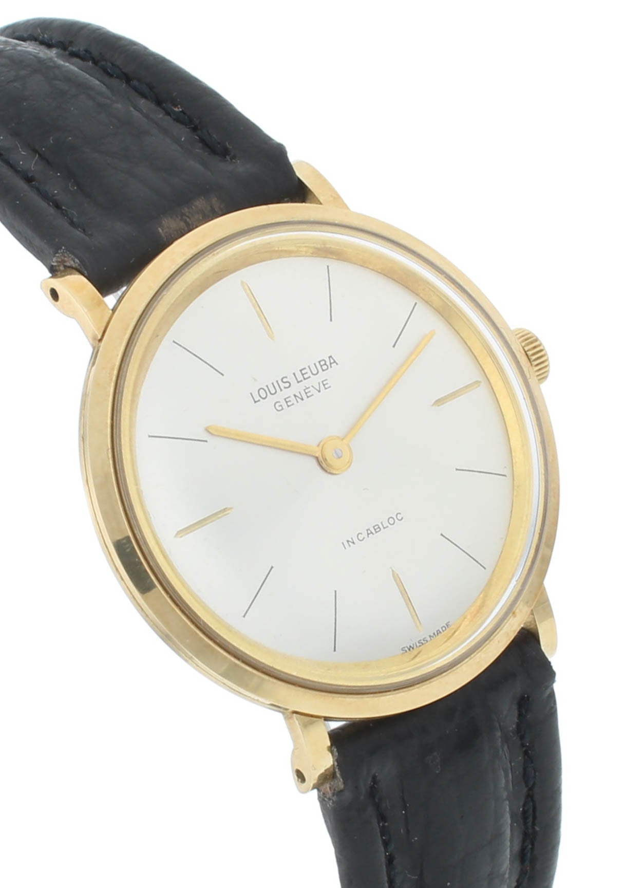 Louis Leuba Incabloc 33mm 18k Yellow Gold Silver Dial Manual Vintage Men's Watch