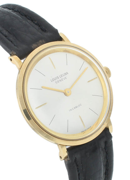 Louis Leuba Incabloc 33mm 18k Yellow Gold Silver Dial Manual Vintage Men's Watch