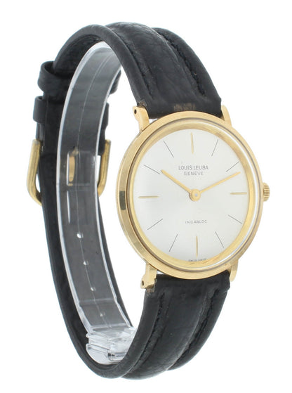 Louis Leuba Incabloc 33mm 18k Yellow Gold Silver Dial Manual Vintage Men's Watch