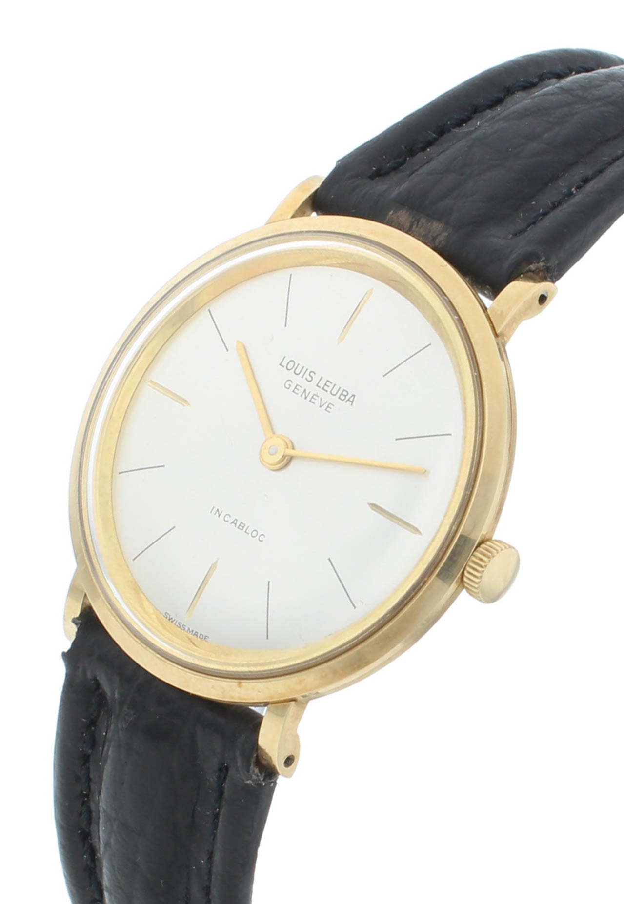 Louis Leuba Incabloc 33mm 18k Yellow Gold Silver Dial Manual Vintage Men's Watch